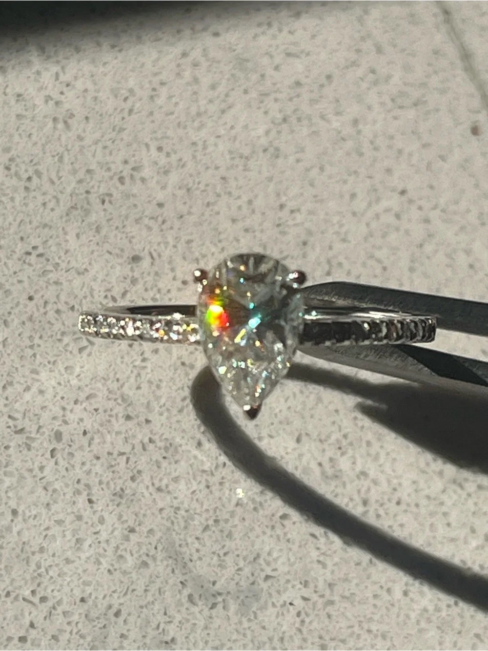 14k White Gold Pear-Shaped Moissanite Pavé Engagement Ring